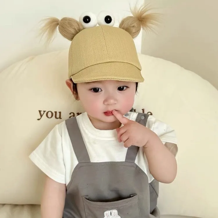 Cartoon Funny Baby Baseball Cap Big Eyes Hair Hraid 1-4 Years Boy Girl Kids Soft Cotton Summer Peaked Sun Hat Outdoor