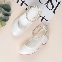 Girls' High-heeled Leather Shoes Spring Children's High-heeled Middle-aged Kid's White Wedding Host Show Princess Dress Shoes 1