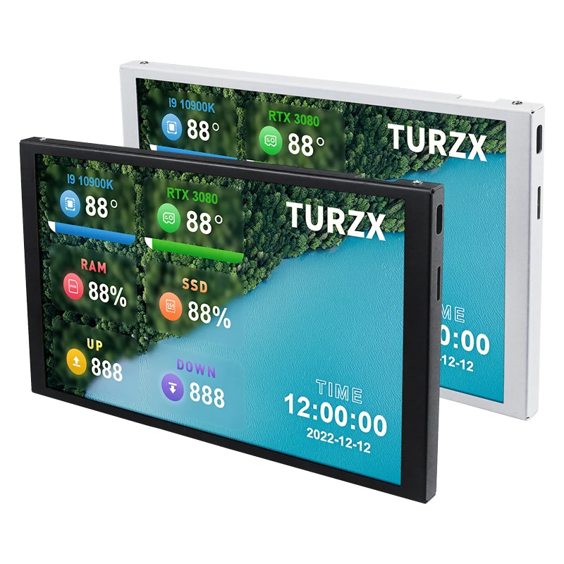 TURZX 8인치 보조 화면 IPS USB LCD CPU GPU RAM 1280*800 컴퓨터 모니터 윈도우 10 11용 확장 데스크탑