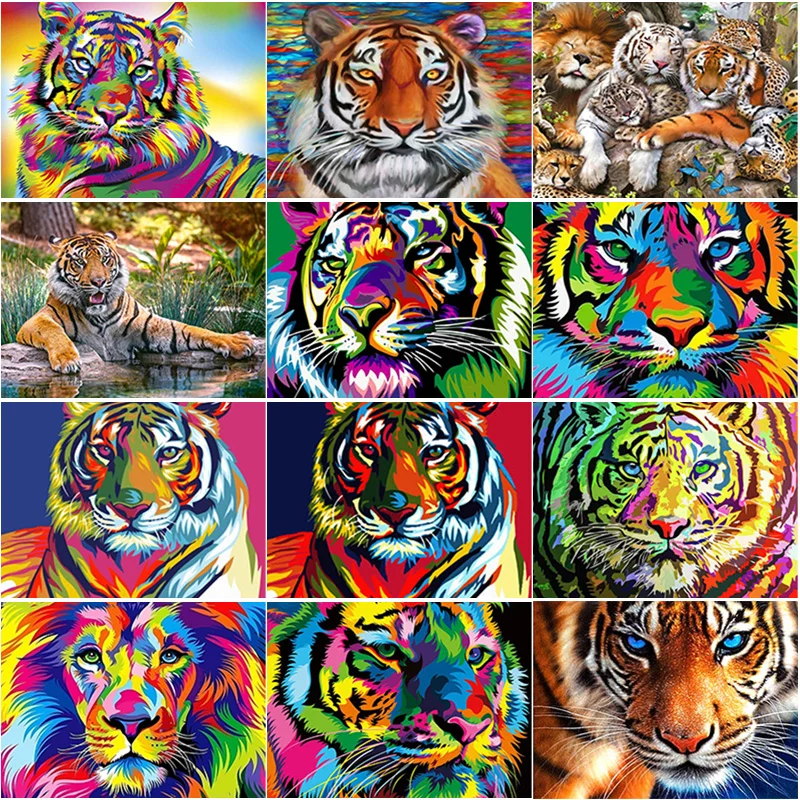 

50*70CM 5D DIY Diamond Painting Color Tiger Diamond Embroidery Animal Cross Stitch Full Round Drill Crafts Home Decor Gift