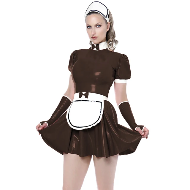 Latex French Maid Dress Short Puff 
