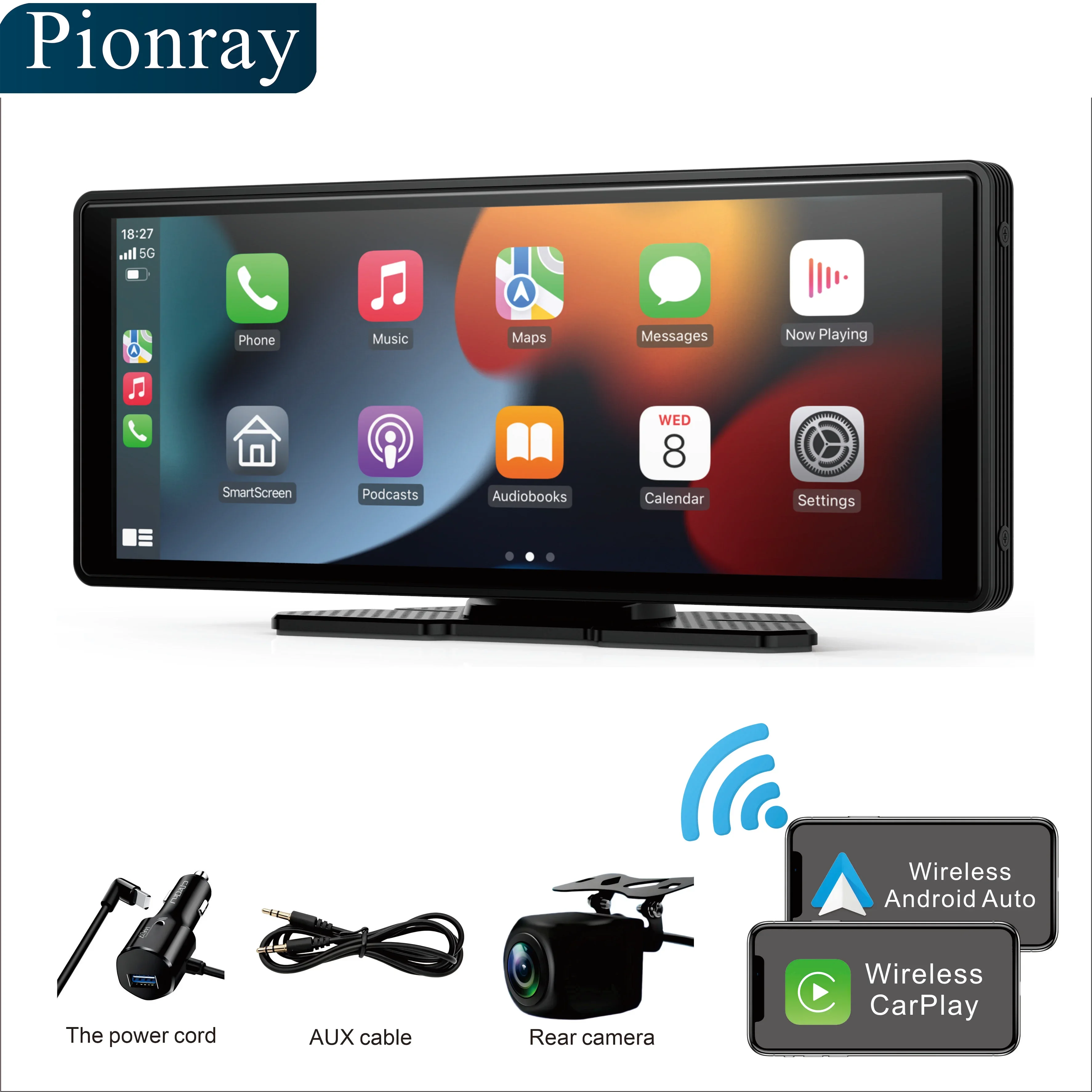 Wireless CarPlay Universal CarPlay & Android Auto Wireless Display Portable Touchscreen Car Stereo for All Vehicles (Cars, Trucks, SUVs, RVs)