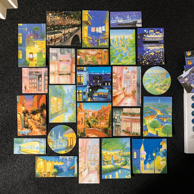 Journal GO 30 Stück Sternlichter, Straßenlandschaft, Aufkleber für Journaling, Karten, Album, Scrapbooking, Dekoration, Schreibwarenaufkleber