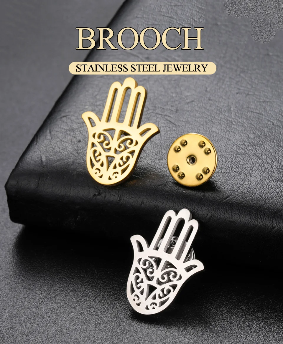 Dawapara Vintage Hamsa Hand Brosche Filigrane Hand der Fatima Schutz Amulett Anstecknadel Edelstahl Zubehör – Detail 1