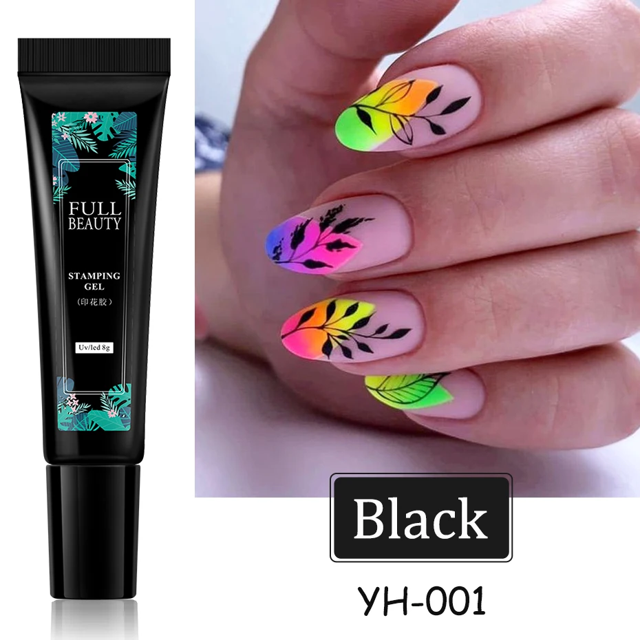 6pcs Nail Stamping Gel Polish Colorful Black White Transfer Template Poly Gel Painting Hybrid Varnish Soak Off Manicure Decor