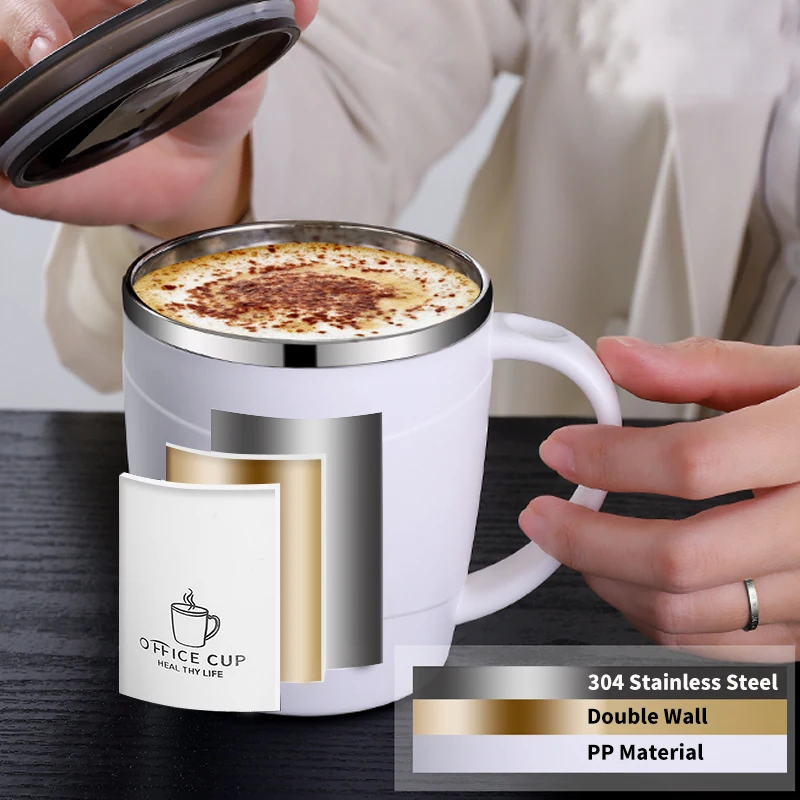 Stainless Steel Coffee Cup Mug With Lid Insulated Double Wall Tumbler With Handle Heat-resistant Drinkware