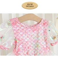 2024 Summer Baby Girls Princess Swimsuit 1-7Years Children One-piece Swimsuit Kids Fashion Rainbow Mermaid Swimwear With Hat 3