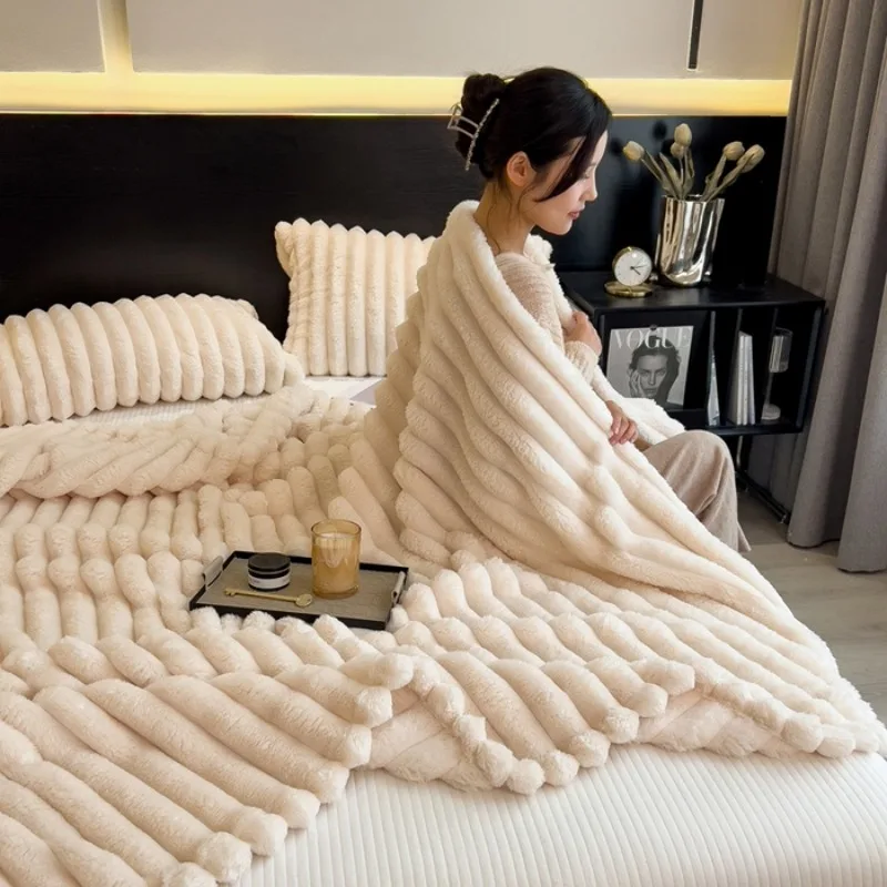Plush Blanket Artificial Rabbit Soft Coral Fleece 2025 for Bed Sofa Throw Thickened plush blanket,sofa blanket
