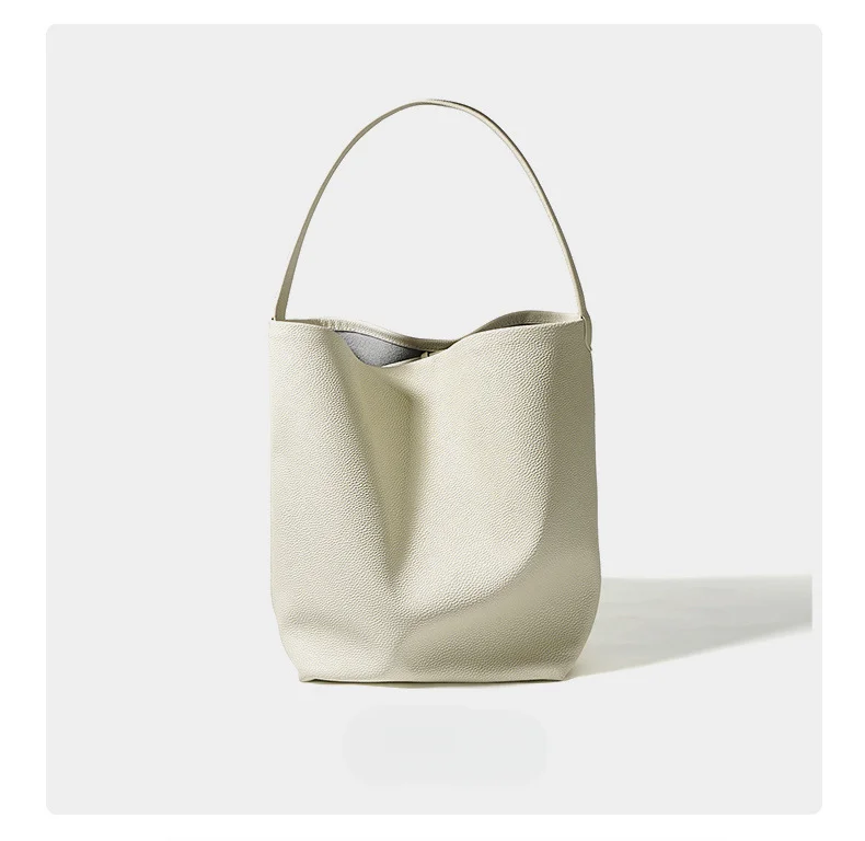 Borsa a secchiello in morbida pelle di vacchetta per i pendolari, grande capacità, semplice e alla moda, borsa da donna in pelle ascellare con una spalla,_voghion.com