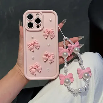 Per iPhone 16 Pro Max 15 Pro 14 Plus 13 Mini 12 Pro 11 X XS XR 7 8 SE 2020 Obiettivo di Protezione Carino 3D Perla Arco Cassa Del Telefono Del Silicone