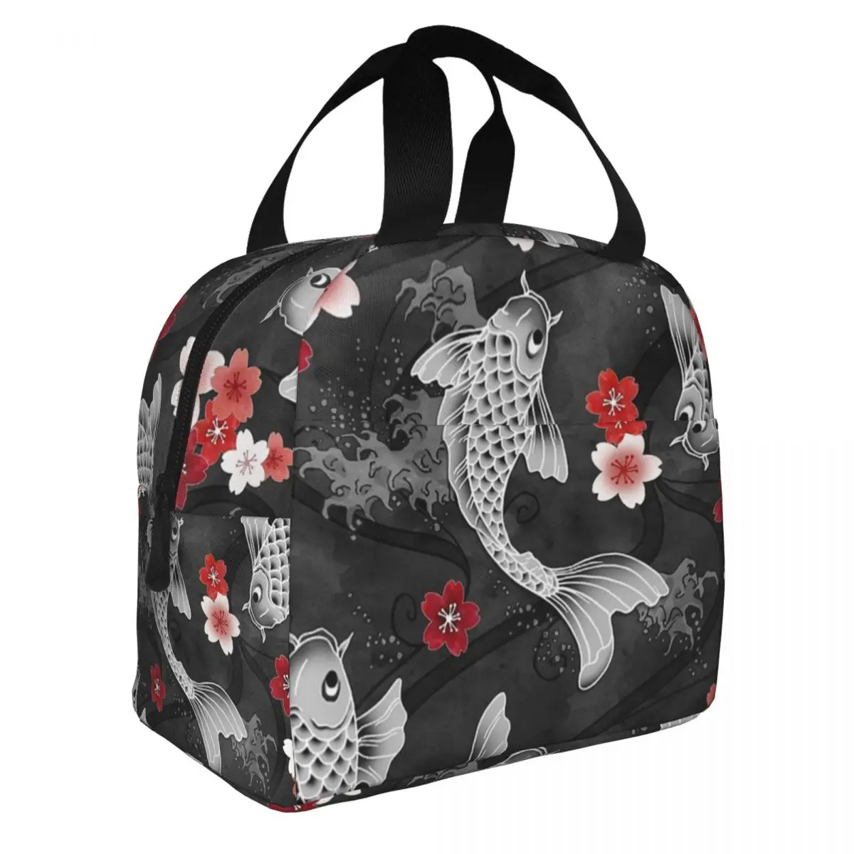 Koi Sakura Blossom Lunch Bags Portable Insulated Oxford Cooler Fish Water Thermal Food Picnic Tote for Women Girl