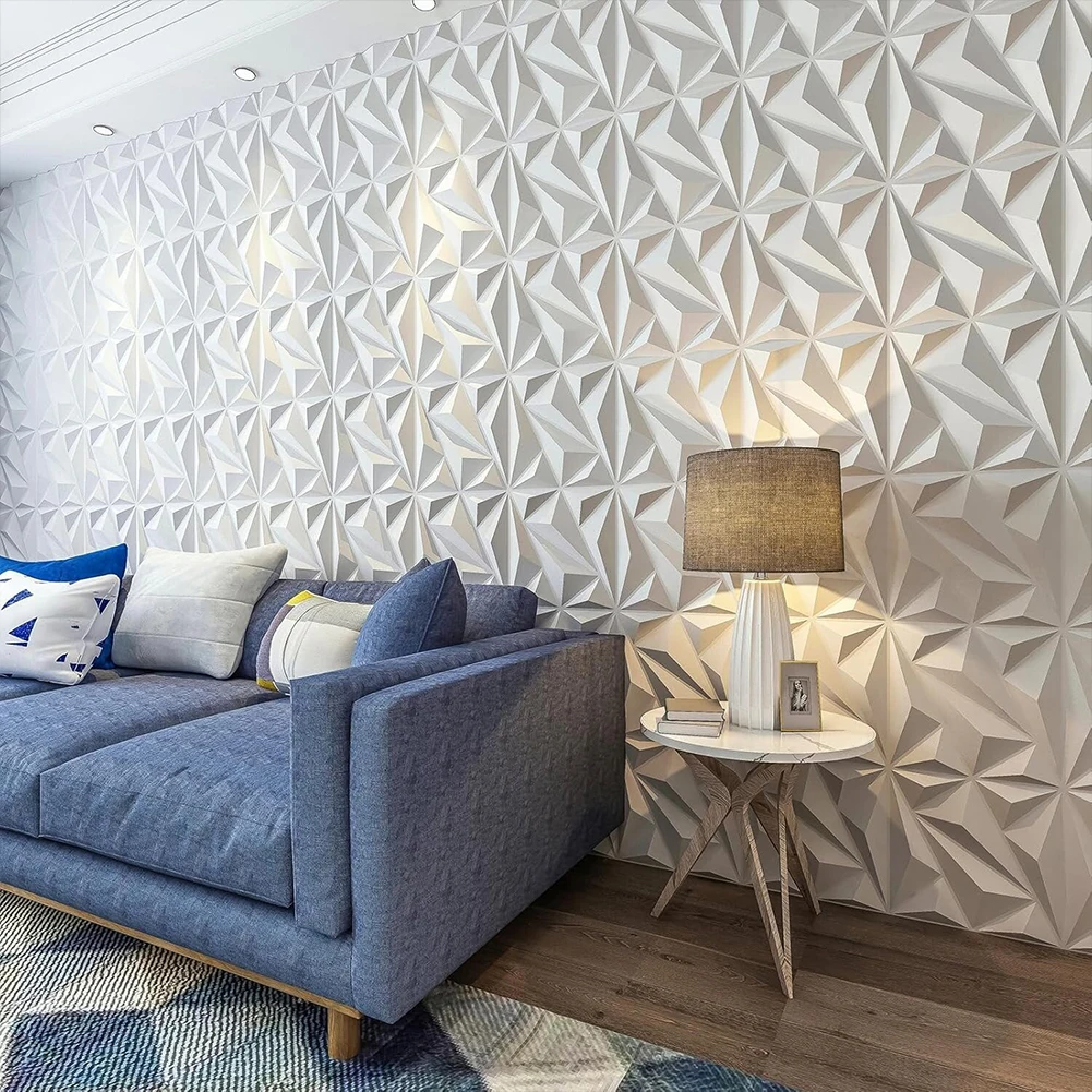 100Pcs Mural Tile Panel Mold 30x30cm Self-Adhesive Tile 3D Wall Sticker Black/White for Living Room Gaming Room TV Background
