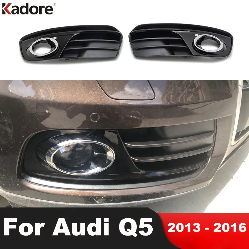 Car Front Grille Grill Fog Light Lamp Cover Trim For Audi Q5 2013 2014 2015 2016 Black Foglight
