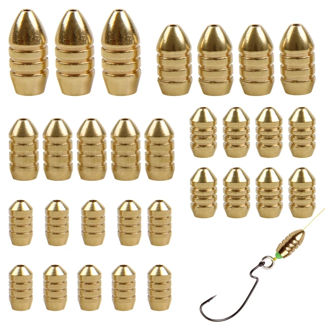 30Pcs/Box Brass Bullet Sinker Drop Shot Weights Slip Sinker