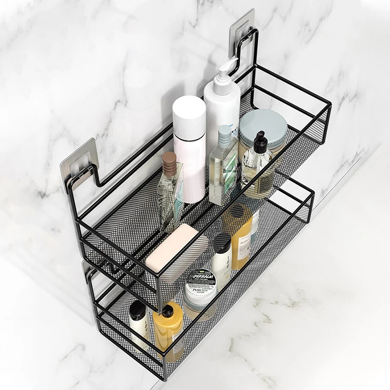 Wall-mount Bathroom Shelf Shower Shampoo Rack Toilet Accessories Kitchen Free Punch Condiment Storage Basket Bathroom Organizer 6