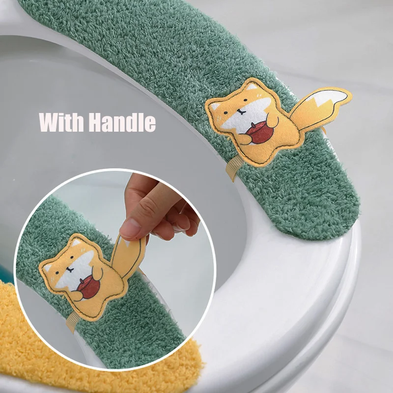 Soft Plush Toilet Seat Cover Cushion Quick Dry Universal Winter Warmer Toilet Seat Pads Washable Easy to Install Seat Covers 4