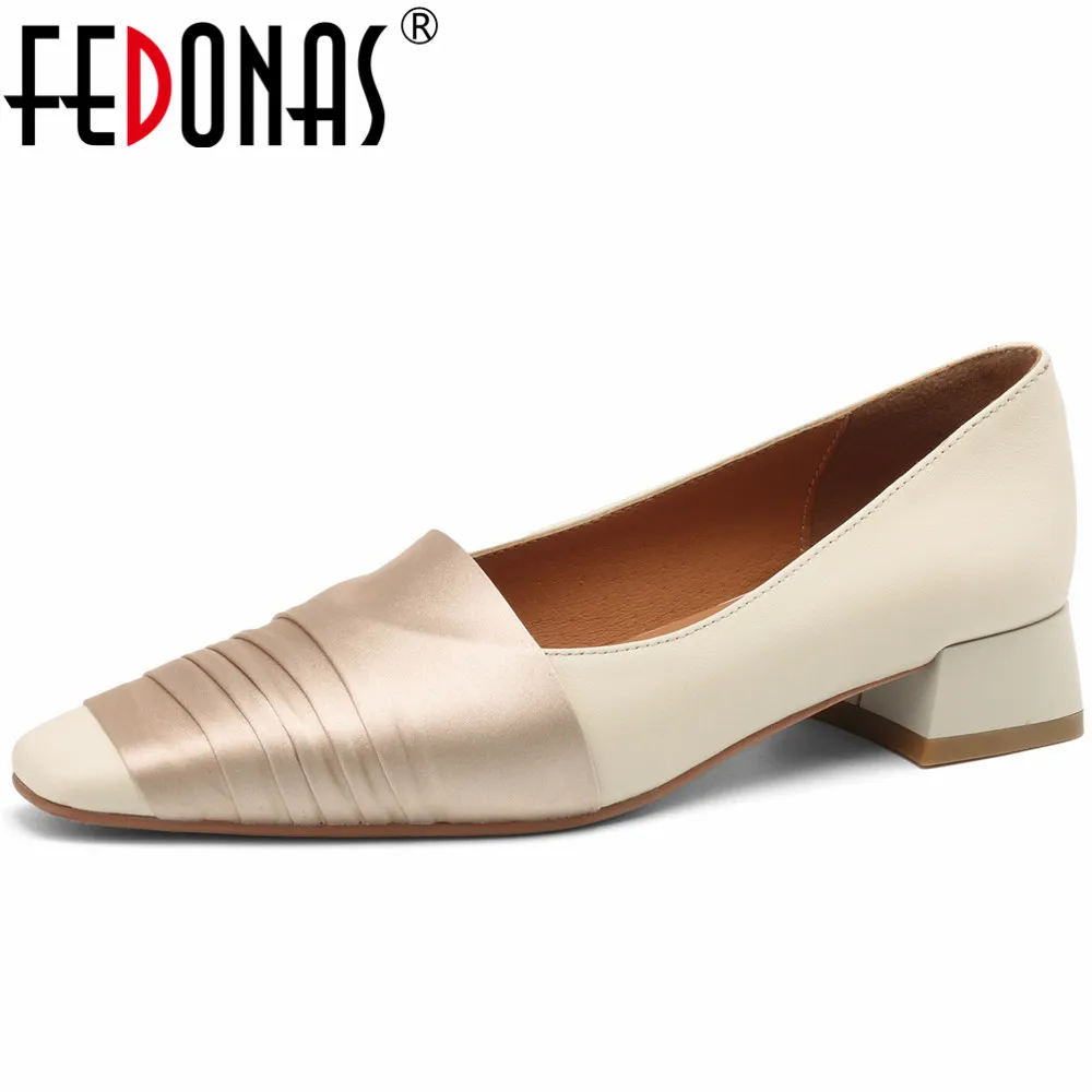 

Женские туфли-лодочки с квадратным носком FEDONAS, белые туфли из натуральной кожи на толстых каблуках, обувь для офиса на весну-лето 2024
