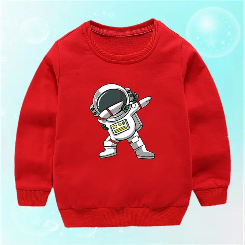 Boys Girls Fashion Versatile Cartoon Funny Astronaut Print O-Neck Sweatshirts Children's Spring & Autumn Casual Pullover kids sweater kids hoodie sweatshirts