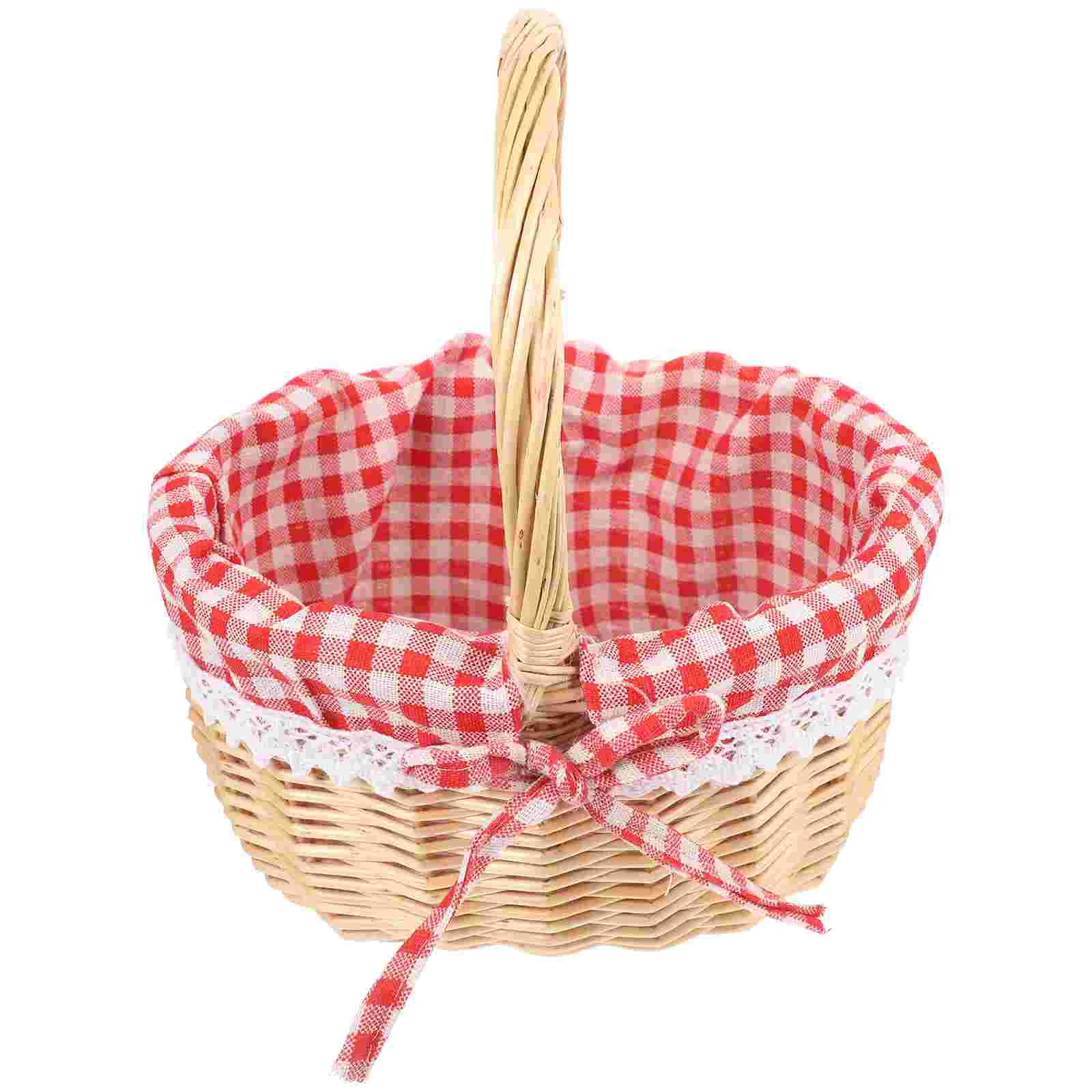 Zerodeko Little Red Riding Hood Basket Hand Woven Picnic Bag Gift Basket Wicker Storage Basket Linen Inner Basket Storage 5
