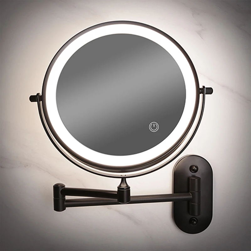 8 inch Wall Mounted Makeup Mirror Black 3X-10X Magnifying 3 color LED light Double Side Bathroom Smart Shaving Cosmetic Mirrors 2