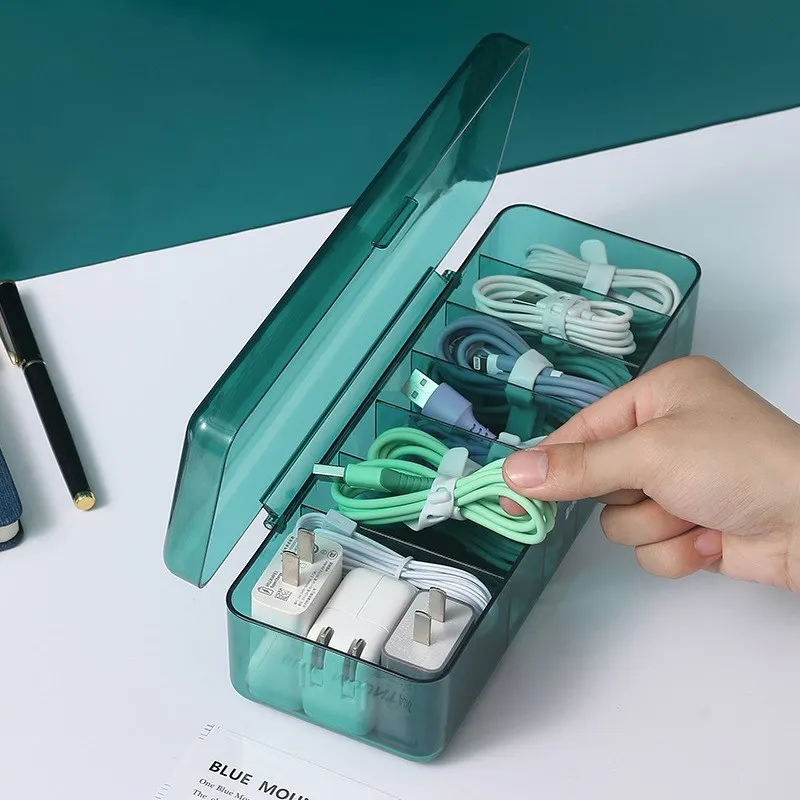 케이블 스토리지 박스 투명 방진 이어폰 전기 충전기 와이어 스토리지 박스, USB 사무용품 뚜껑 정리