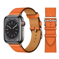 Premium Genuine Leather Watch Strap - Elegant and Versatile Wristband Bracelet for S11 - 10 - 46mm 44 - 45 - 49 (Classic Orange)