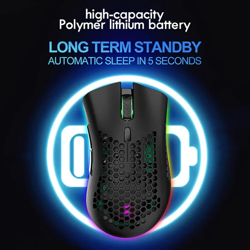 Nuovo mouse da gioco ricaricabile BM600 USB 2.4G Wireless RGB Light Honeycomb Mouse da gioco Desktop PC Computer Notebook Mouse portatili  7
