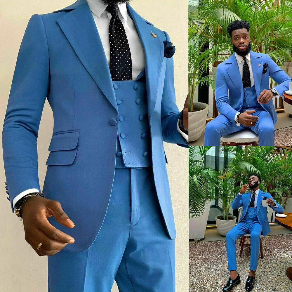 Traje Formal de 3 piezas para hombre, Blazer de solapa con botonadura azul  cielo para boda, traje guapo para fiesta de graduación, chaqueta, chaleco y  pantalones| | - AliExpress