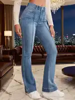 Gray Stretch Womens Flared Jeans Seam Detail Simple Design Versatile Slimming Bootcut Trousers Women's pants pants Jeans - Image 2
