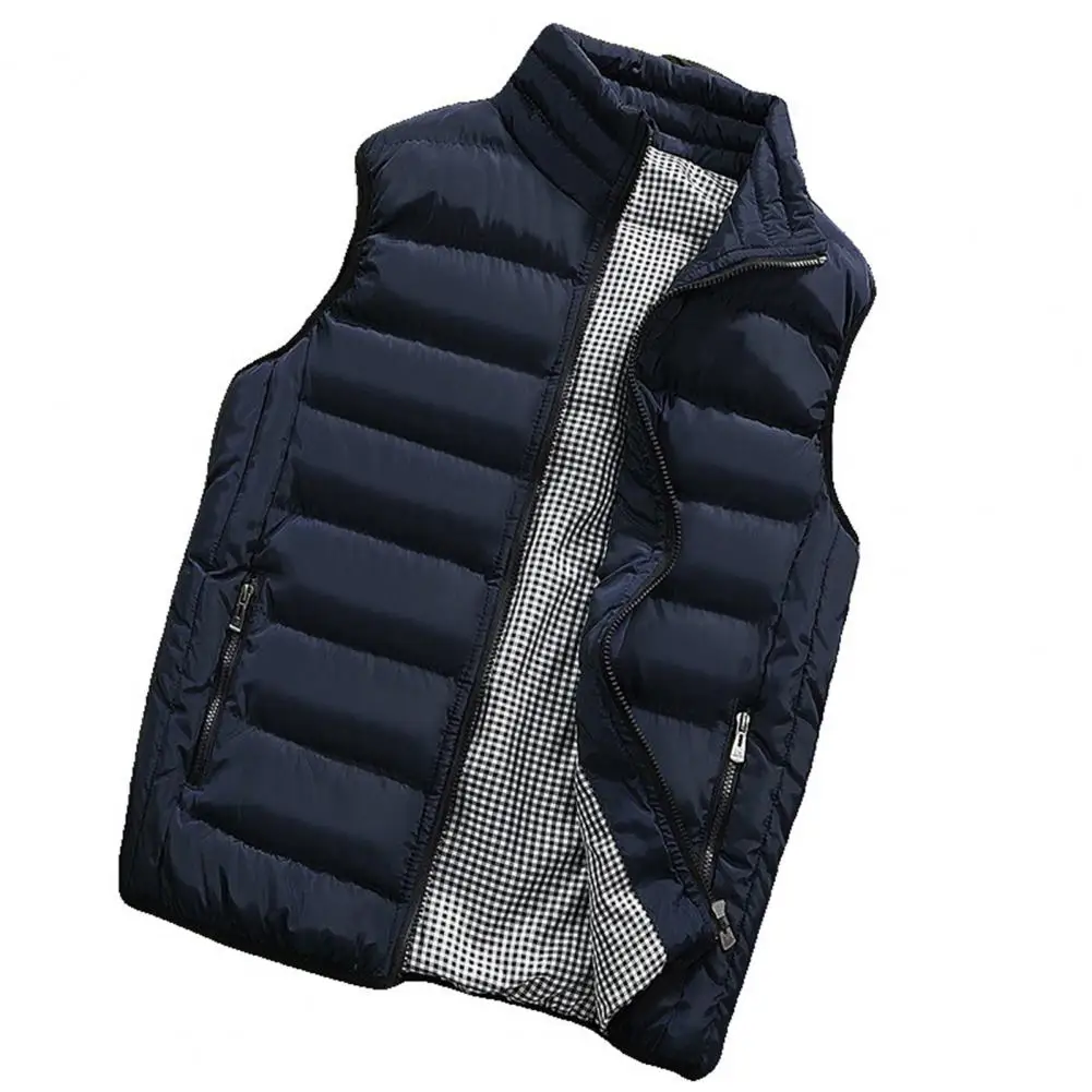 

Zip Up Men Waistcoat Cozy Men's Winter Vest Padded Warm Stylish with Zipper Pockets Stand Collar Neck Protection Men Quilted