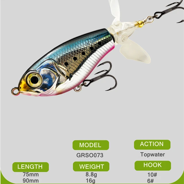 GREENSPIDER 75mm 8.8g 90mm 16g Popper Fishing Lure Topwater Floating Double  Propeller Soft Rotating Tail Hard Bait Bass Swimbait - AliExpress