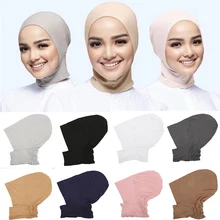 

2022 New Modal Women Under Scarf Turban Hat Solid Color Hijab Cap Islamic Muslim Soft Cotton Stretch Hijab Bonnet Ready To Wear