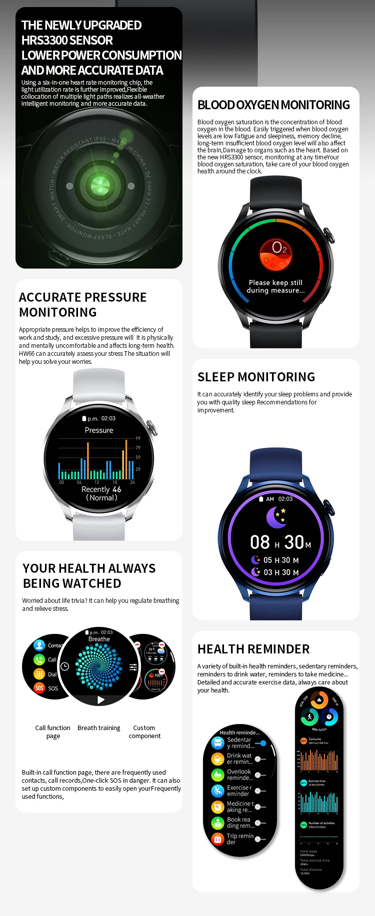 Abmtr HW66 Smart Watch Men AMOLED Screen 1.35" HD 420*420  IP68 Waterproof Bluetooth-Call sport women Smartwatch pk GTR 3 GTS 2