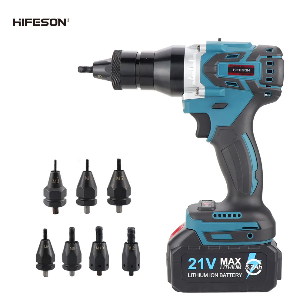 Electric Ramm Gun Riveter 21V Rechargeable Automatic Rivet Nut Gun Rivet Tool M3-M12 With 5.2Ah Lithium Battery