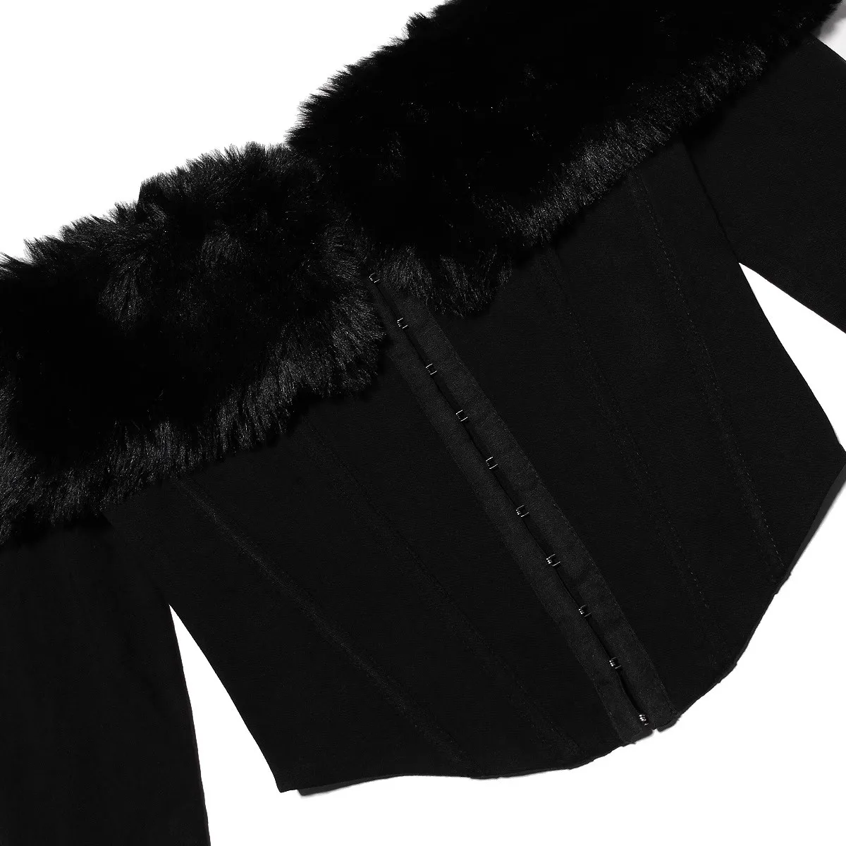

Spice Girls sexy bustier hair collar one-shoulder strapless waist slimming long-sleeved vest fishbone short top female
