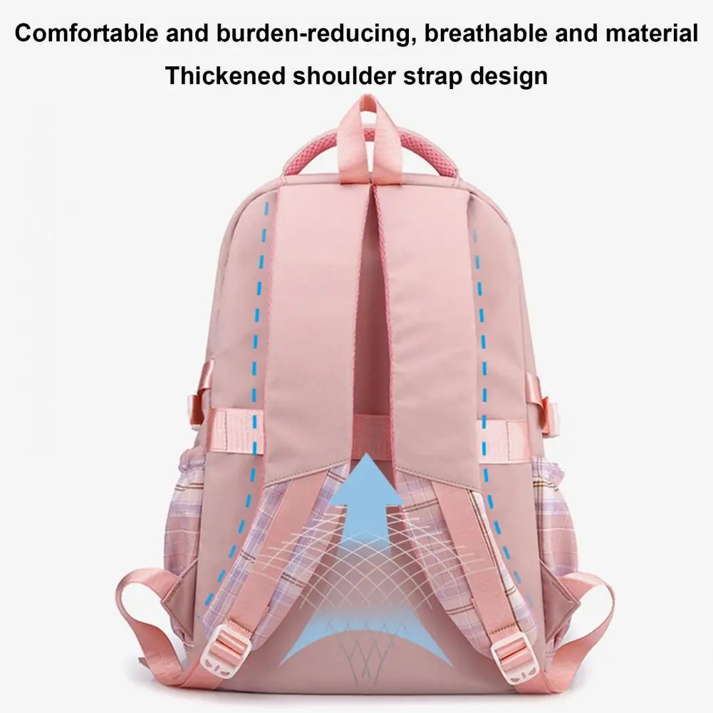 15-inch Laptop Backpack Plaid Print Student Backpack with Plush Ball Pendant Capacity Multi Compartment for Pupils for Outdoor 4