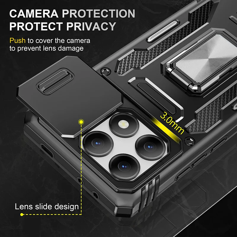Shockproof Armor Case with Slide Lens Protector - Durable Back Cover