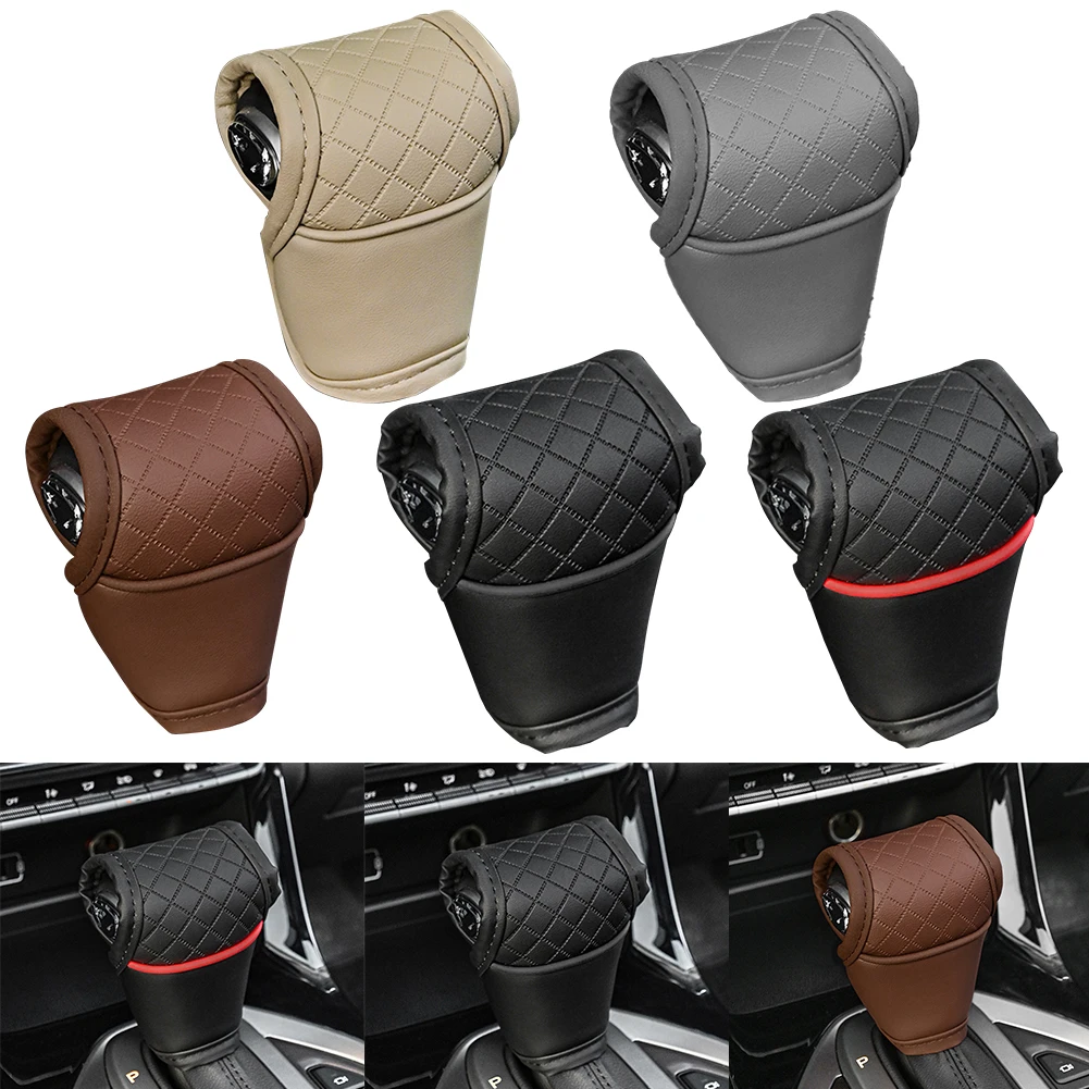 

Car Gear Shift Cover PU Leather Shift Lever Cover Gearbox Shifter Knob Protector Automatic Transmission Handle Protective Cover