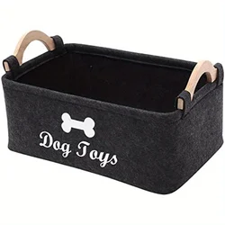 Felt Pet Toy Storage Organizer for Toys, Blankets, Leashes, and Food Items (Black)