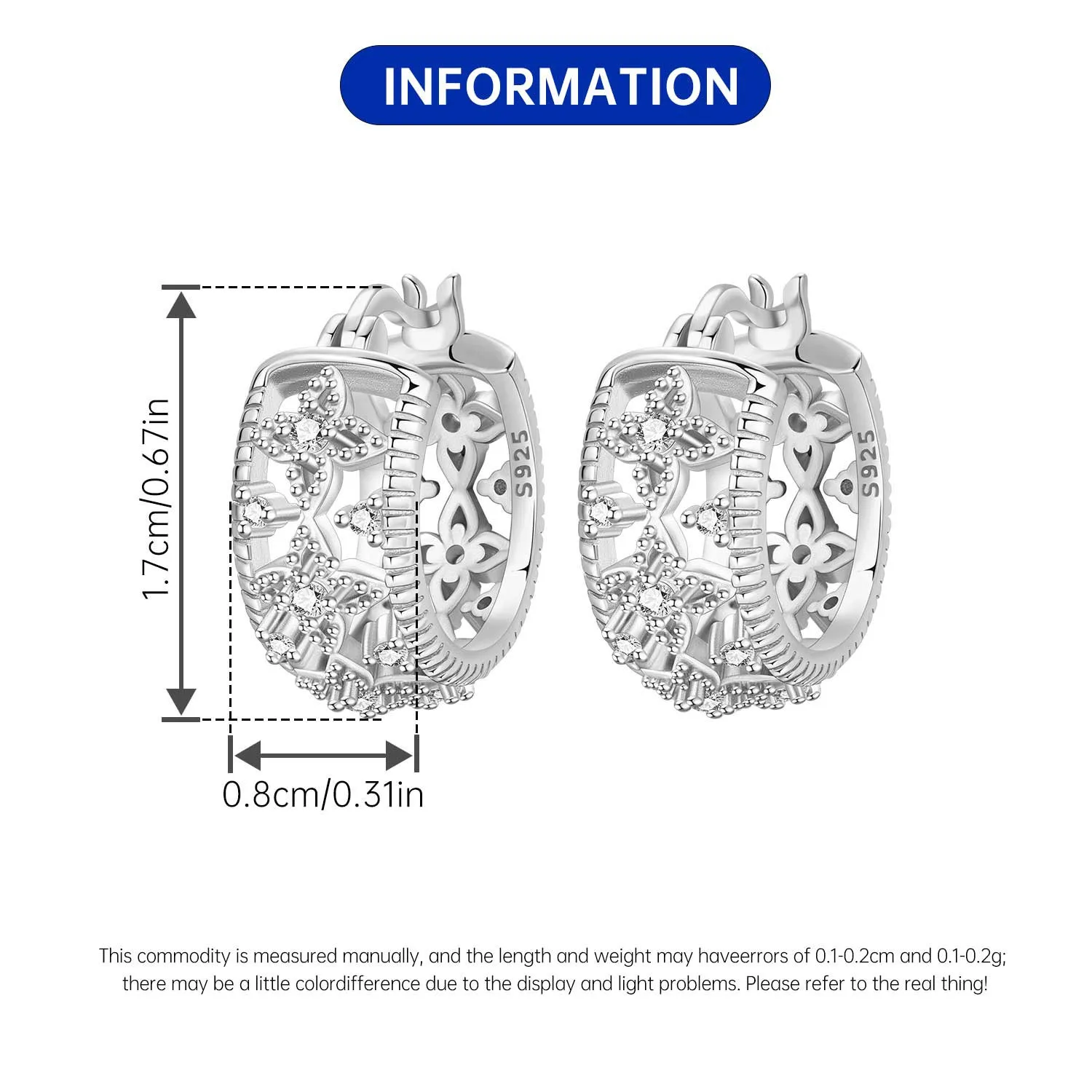Orstarry S925 Sterling Silver Square Chain With Stone Inlaid Earrings Hoop Earrings For Women Jewelry Original Party Trendy Gift