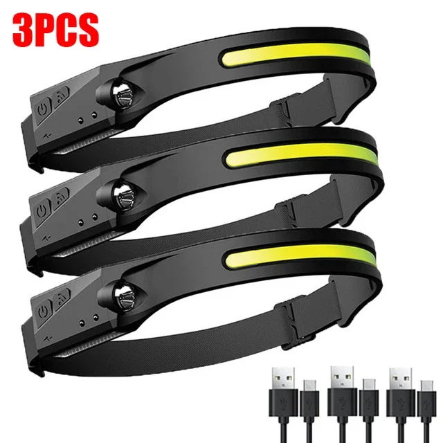 Sensor Headlamp LED Head Flashlight Rechargeable Headlight Head Torch Built-in B