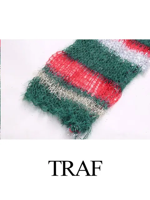 TRAF 2024 New Female Cropped Pullover All Matched Striped Round Neck Long Sleeves Spring Sweet Tops Versatile Y2K Casual Sweater 6