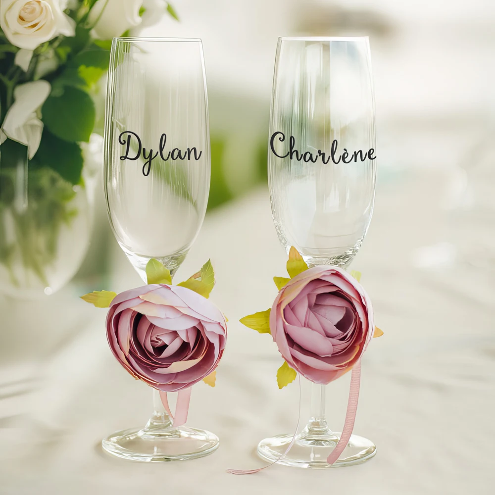 

Custom Name DIY Bridal Party Glass Decal Vinyl Sticker For Classic Champagne Glasses Personalized Bridal Title birthday Sticker