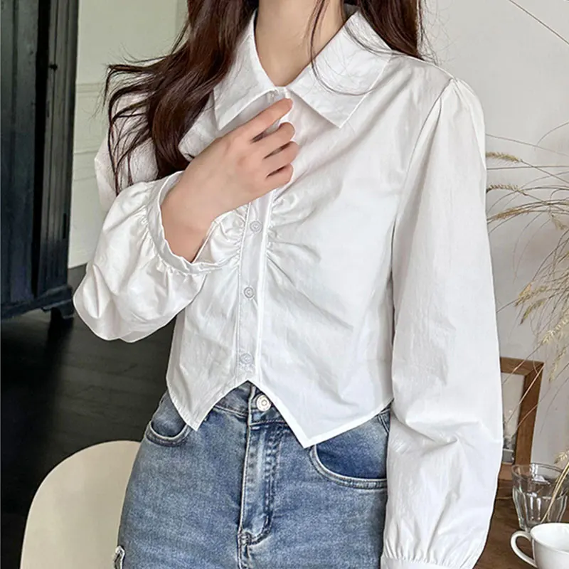 2024 Elegant Fashion Harajuku Slim Fit Female Clothes Loose Casual All Match Shirt Solid Button POLO Collar Long Sleeve Blusa