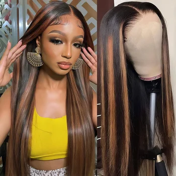 1B/30 Bone Straight 46 Inch Human Hair Wigs 13x4 13x6 HD Lace Front Wig 200% Density 1b30 Highlight Pre-plucked Hair Wigs 1