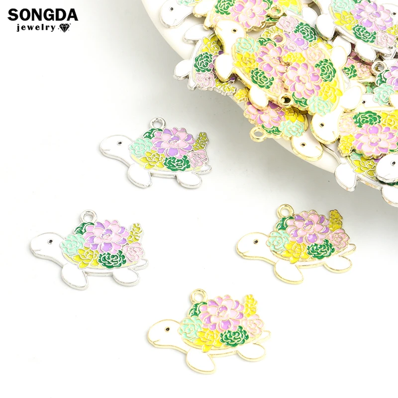 

10pcs Cartoon Flower Turtle Charms Cute Animal Metal Pendants for DIY Lovely Children Necklaces Keychains Jewelry Handmade Gifts