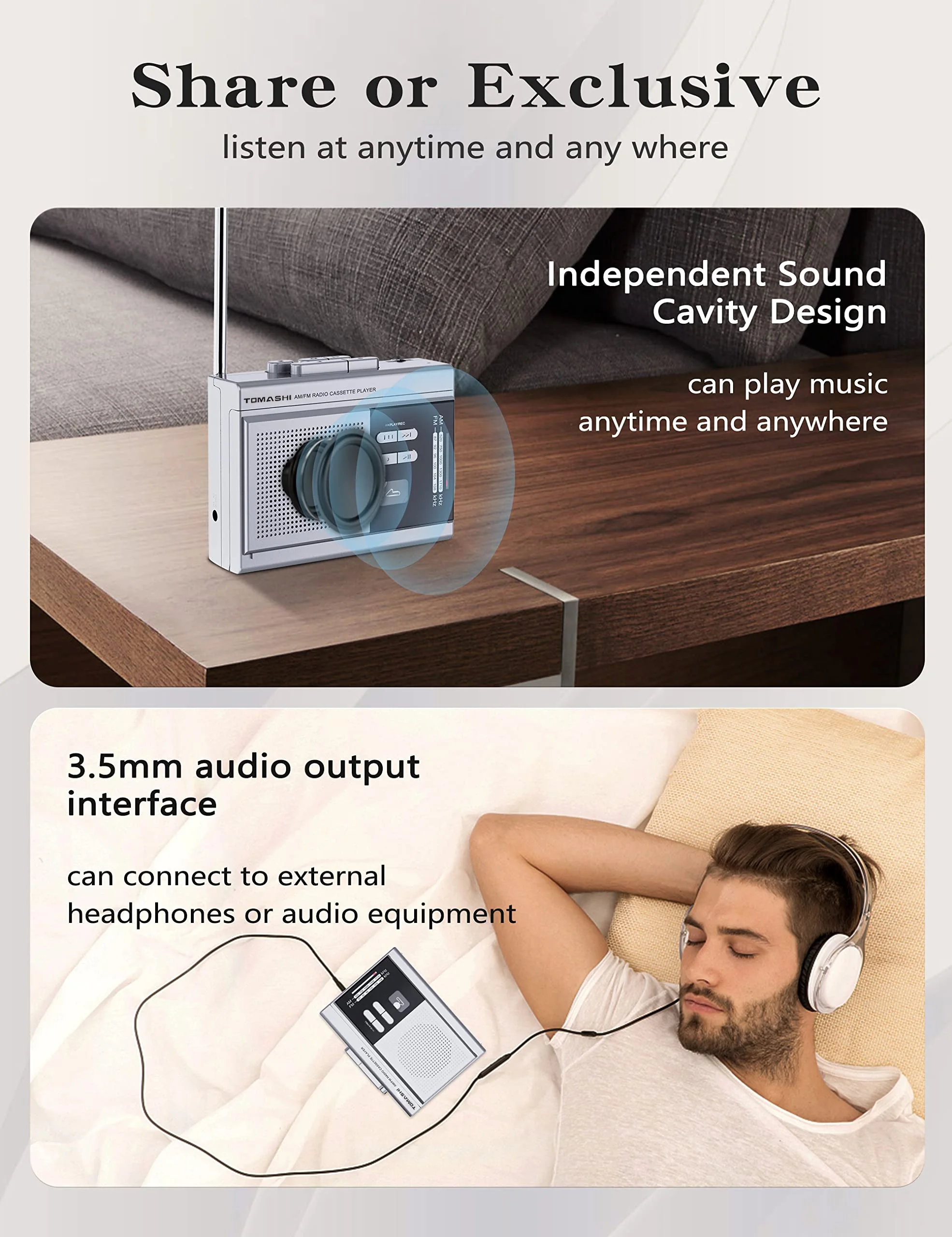 TOMASHI Portable Cassette Radio Player Walkman Recorder Tape to MP3 Converter with Built-in Speaker Microphone Support Headphone cassette player music digitizer player