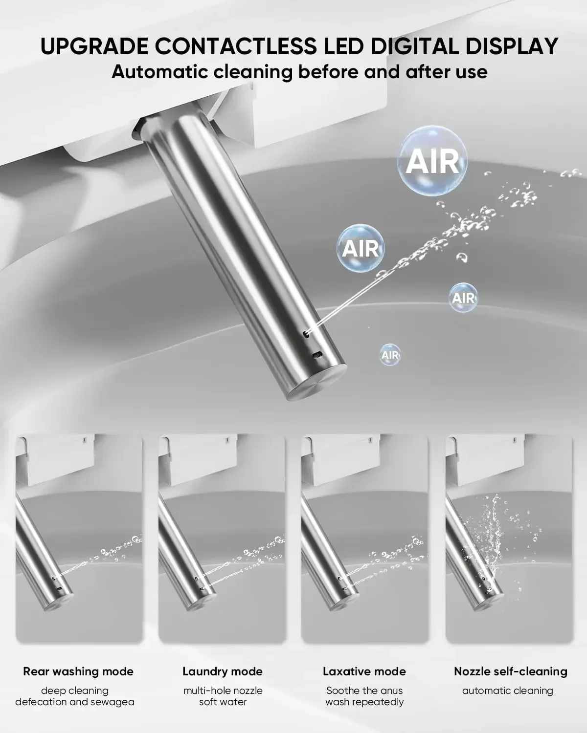 Luxury Smart Toilet with Warm Water Sprayer and Dryer Foot Sensor Operation Heated Bidet Seat Raised Tankless Toilet with LED 6