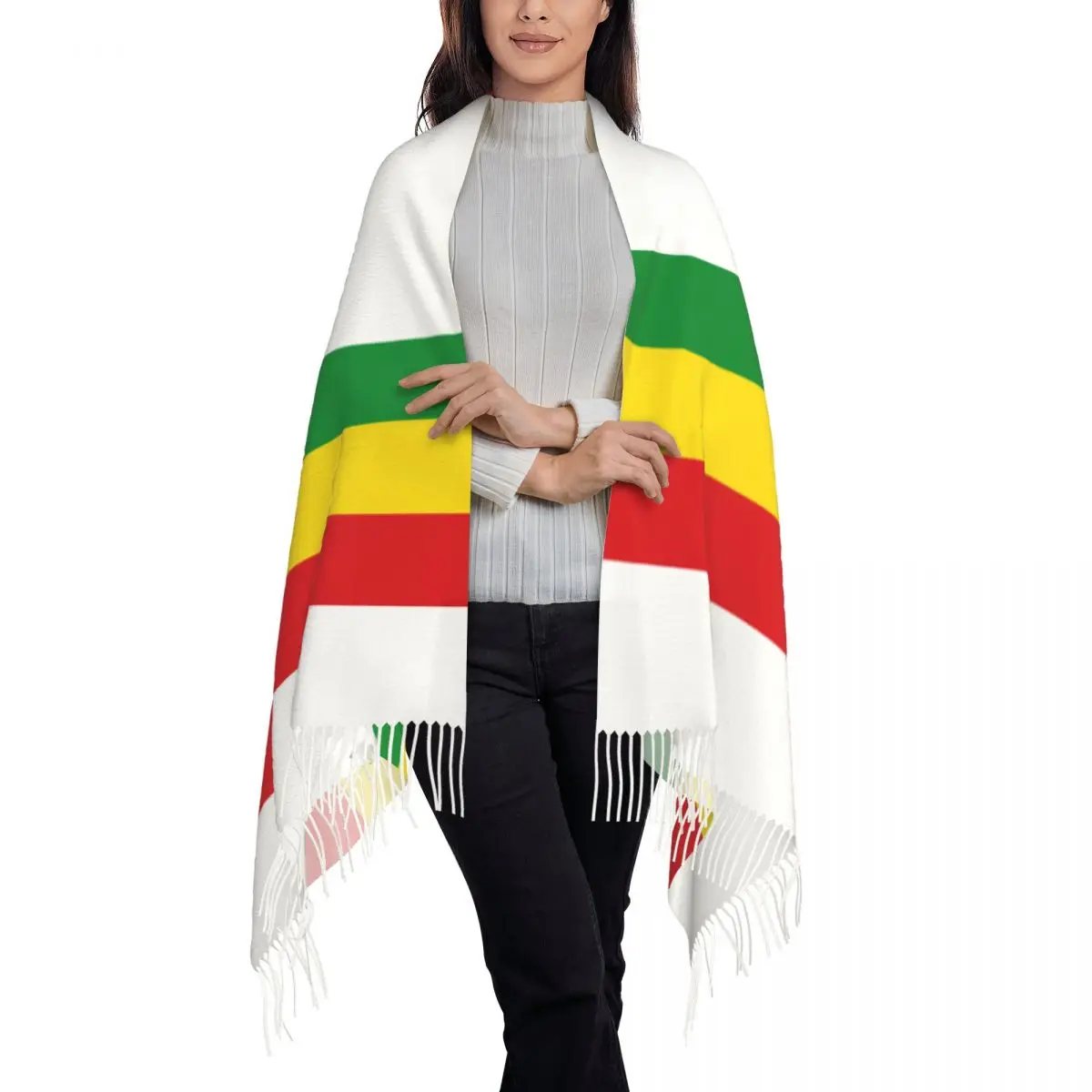Rasta Stripe Rasta Scarf Wrap Women Long Winter Warm Tassel Shawl Unisex Jamaican Scarves