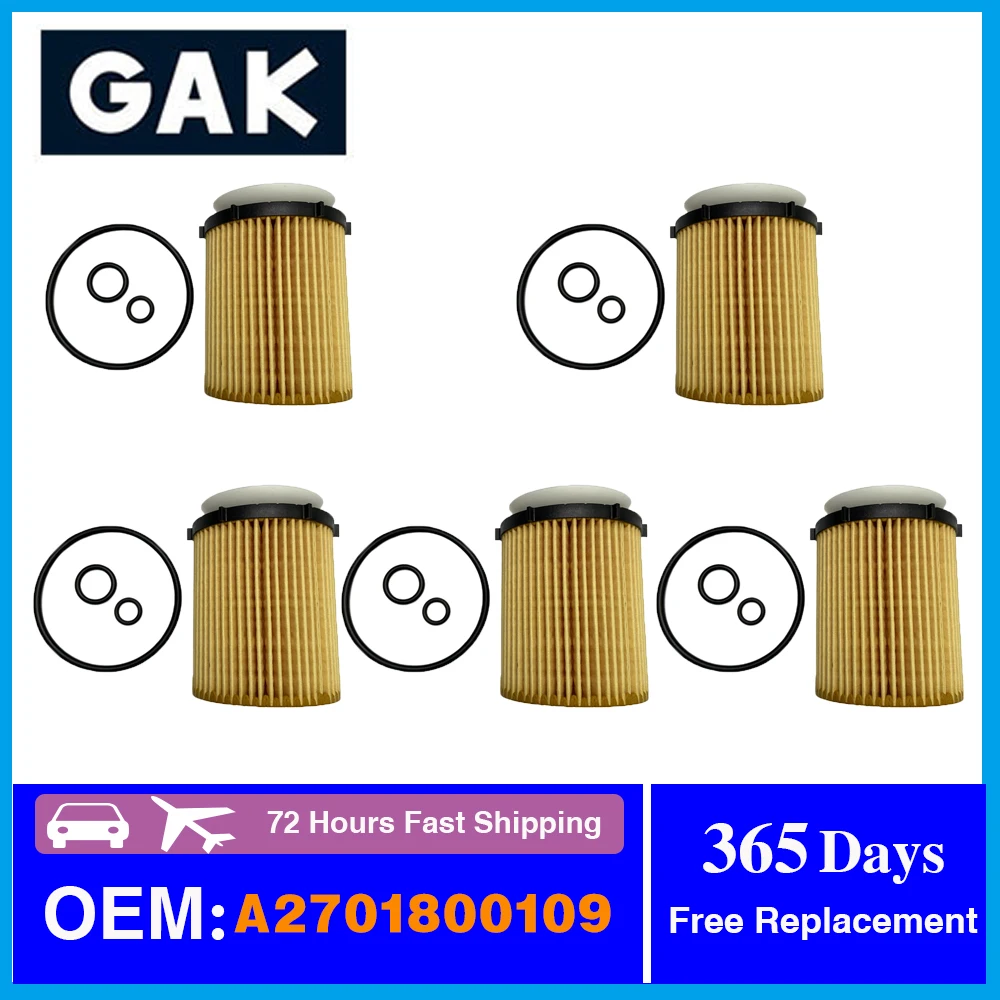 

GAK Engine Oil Filter for CLA250 Engine I4 2.0L 270.920 2701800109 2701800009 2701840125 2701800109 2701800009 5 Pack